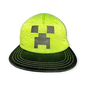 Kid's Youth Minecraft Creeper Face Green & Black Snapback Hat - One Size